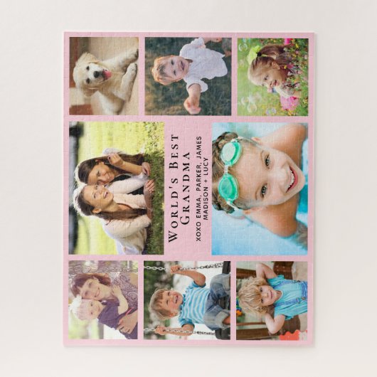 世界のおばあちゃん最高の8フォトコラージュピンク ジグソーパズル (縦)