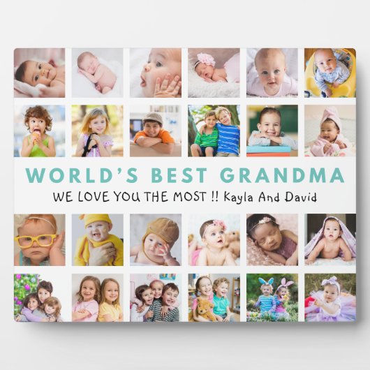 世界のおばあ最高のちゃん孫24写真コラージュ フォトプラーク (正面)