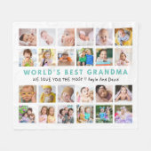 世界のおばあ最高のちゃん孫24写真コラージュ フリースブランケット (正面(横))