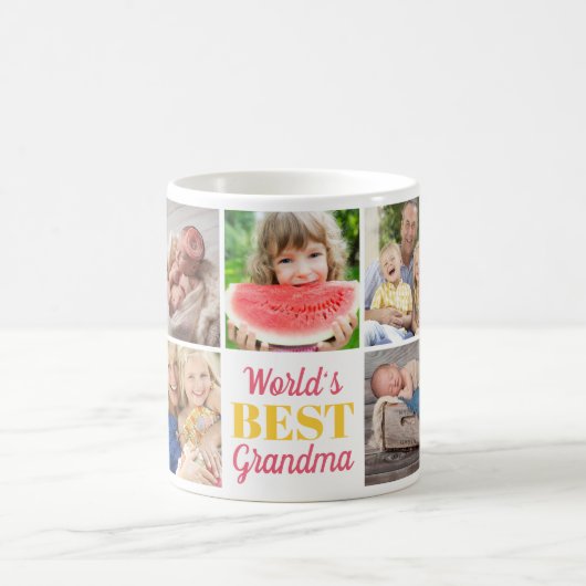 世界のおばあ最高のちゃん孫9フォトコラージュ コーヒーマグカップ (中央)