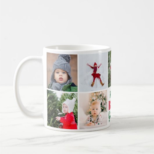 世界のおばあ最高のちゃん孫9フォトコラージュ コーヒーマグカップ (左)