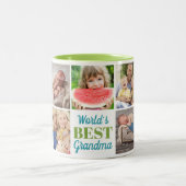 世界のおばあ最高のちゃん孫9フォトコラージュ ツートーンマグカップ (中央)