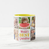 世界のおばあ最高のちゃん孫9フォトコラージュ ツートーンマグカップ (中央)