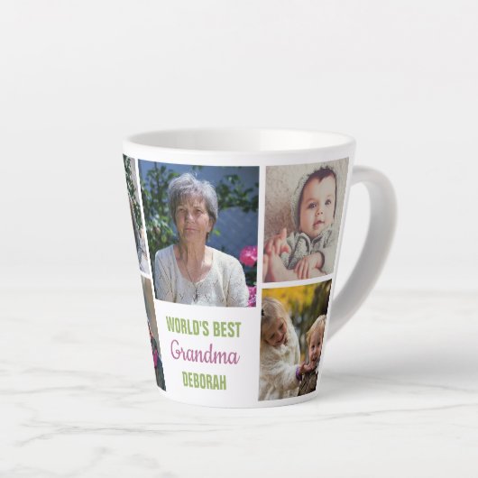世界のおばあ最高のちゃんInstagramフォトコラージュ名 カフェラテマグ (右アングル)
