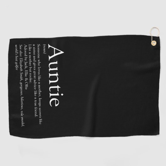 世界のおばさ最高のん、おばさんの定義タイポグラフィ ゴルフタオル (横)