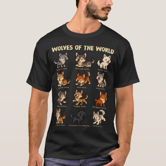 世界のおもしろ動物 オオカミ かわいいオオカミ 教育 Tシャツ (正面)