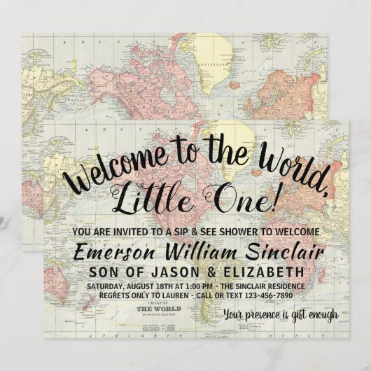 世界のお茶会とベビーシャワーのご招待 招待状 (正面/裏面)