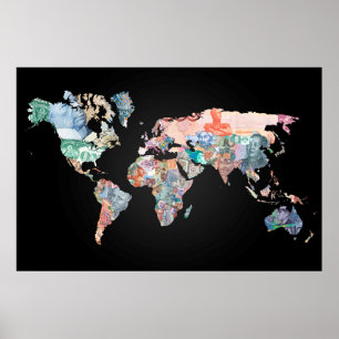 世界のお金の地図 紙・フィアト通貨ポスター ポスター