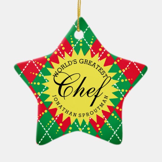世界のすばらしいシェフのアーガイル柄のなクリスマスのオーナメント セラミックオーナメント (正面)