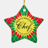 世界のすばらしいシェフのアーガイル柄のなクリスマスのオーナメント セラミックオーナメント (裏面)
