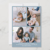 世界のほこりっぽい青の新生児の誕生へようこそ 案内状 (裏面)