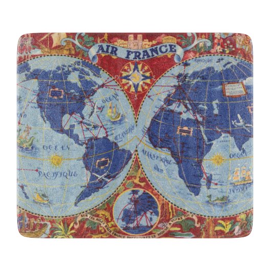 世界のエールフランスの地図 カッティングボード (正面)