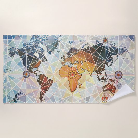 世界のエール・アフリックの地図 ビーチタオル (正面)