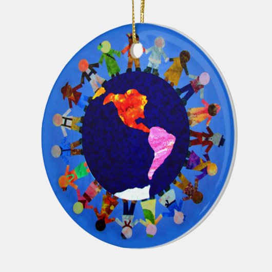 世界のオーナメントのまわりの平和な子供 セラミックオーナメント (左)