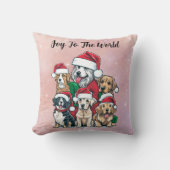 世界のクリスマスにサンタ・ドッグが喜ぶ クッション (正面)