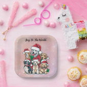 世界のクリスマスにサンタ・ドッグが喜ぶ ペーパープレート (パーティー)