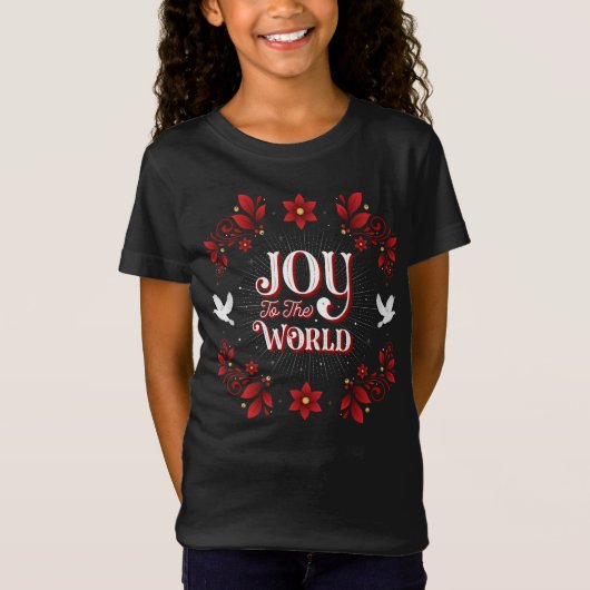 世界のクリスマスの黒への女の子の喜び Tシャツ (正面)