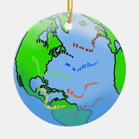 世界のクリスマスオーナメントを取り巻くハムラジオ セラミックオーナメント (正面)