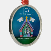 世界のクリスマスカラーモダン出生への喜び メタルオーナメント (右)