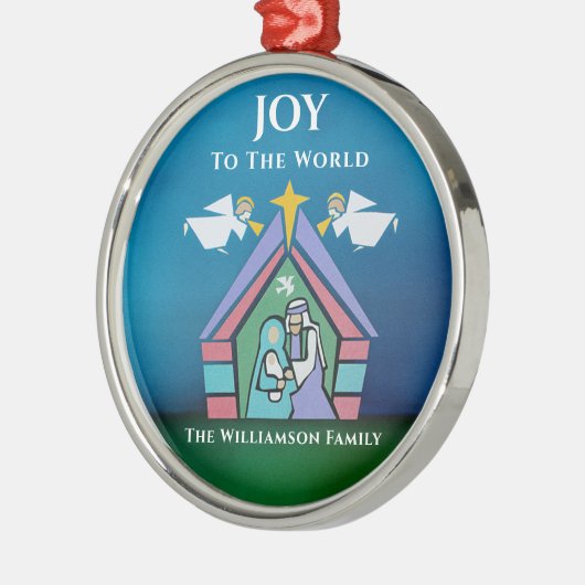 世界のクリスマスカラーモダン出生への喜び メタルオーナメント (左)