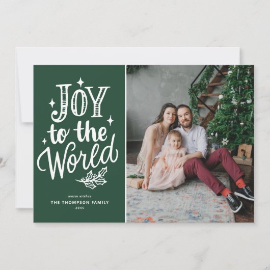 世界のクリスマスキャロル写真への緑の喜び シーズンカード (正面)
