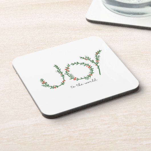 世界のクリスマスグリーンリース&ベリーへの喜び コースター (左側)