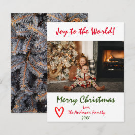 世界のクリスマスツリー家族の写真カードへの喜び シーズンカード