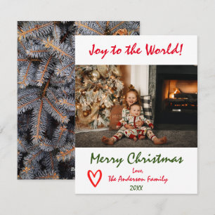 世界のクリスマスツリー家族の写真カードへの喜び シーズンカード