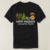 世界のクリスマス家族の周りの幸せな休日M Tシャツ (デザイン正面)