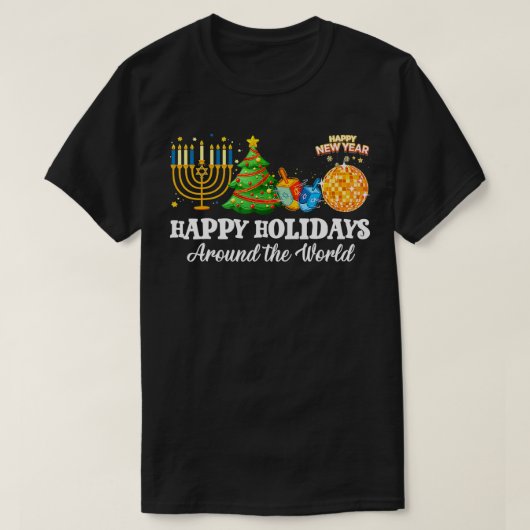 世界のクリスマス家族の周りの幸せな休日M Tシャツ (デザイン正面)