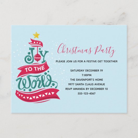 世界のクリスマス引用文タイポグラフィ インビテーションポストカード (正面)