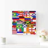 世界のコラージュの旗 スクエア壁時計 (ホーム)