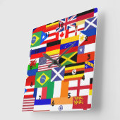 世界のコラージュの旗 スクエア壁時計 (傾斜)