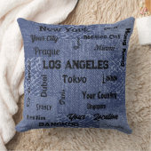 世界のシックなブルーデニムメガシティはパイを投げる クッション (ブランケット)