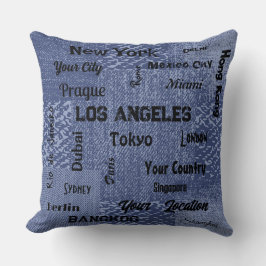 世界のシックなブルーデニムメガシティはパイを投げる クッション