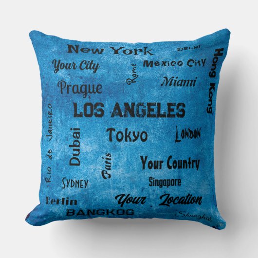世界のシックなブルーデニム素朴な大都市 クッション (正面)