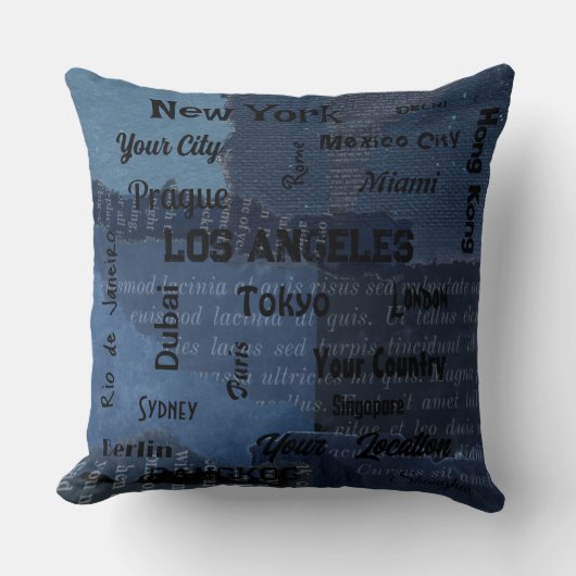 世界のシックなブルーデニム素朴な大都市 クッション (正面)
