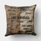 世界のシックな茶色の素朴な大都市 クッション (裏面)