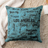 世界のシックな青い素朴な大都市 クッション (ブランケット)