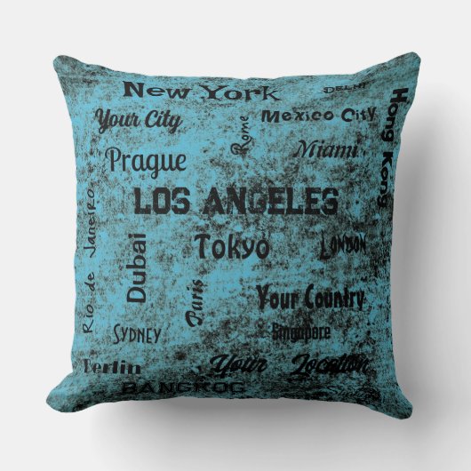 世界のシックな青い素朴な大都市 クッション (正面)