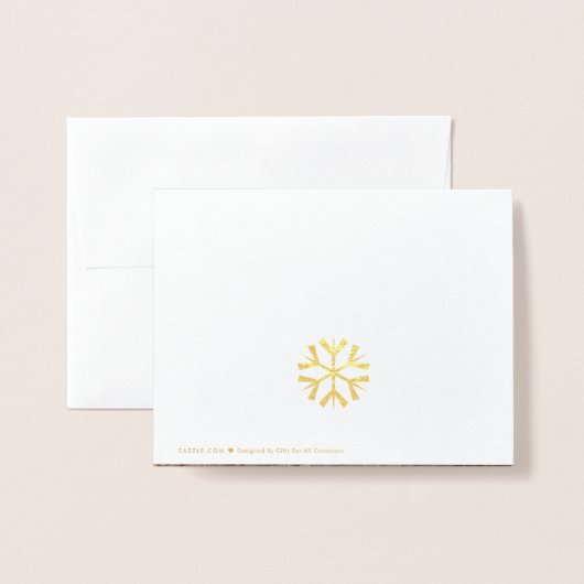 世界のスノーフレークモダンクリスマス金ゴールドへの喜び 箔カード (裏面封筒付き)