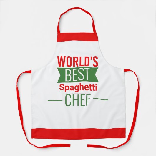 世界のスパゲティ最高のシェフ – 赤い白い緑 エプロン (正面)