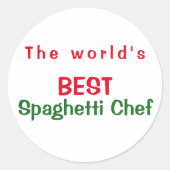 世界のスパゲティ最高のシェフ – 赤い白い緑 ラウンドシール (正面)