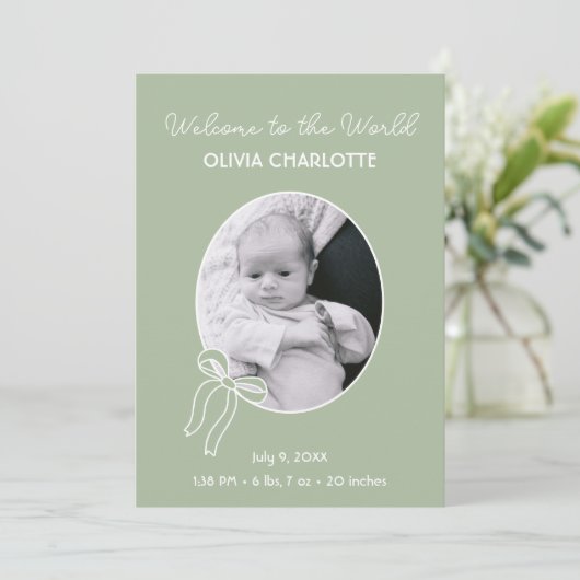 世界のセージ緑の新生児の誕生へようこそ 案内状 (スタンド正面)