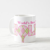 世界のナン最高のとゴルファーのおもしろいゴルフのピンクマグ コーヒーマグカップ (正面左)