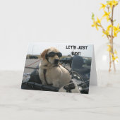 世界のバイクもしくは自転車に乗る人犬のカードを作る カード (黄色い花)