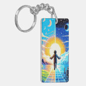 世界のバランス – 未来的なピクセルアートテック キーホルダー (正面左)