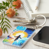 世界のバランス – 未来的なピクセルアートテック キーホルダー (正面右)