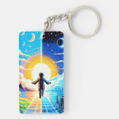 世界のバランス – 未来的なピクセルアートテック キーホルダー (裏面)