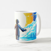 世界のバランス – 未来的なピクセルアートテック コーヒーマグカップ (正面右)